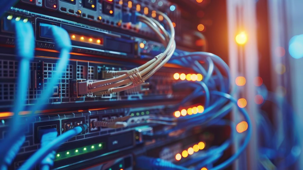 Network Server Room with Fiber Optic Network